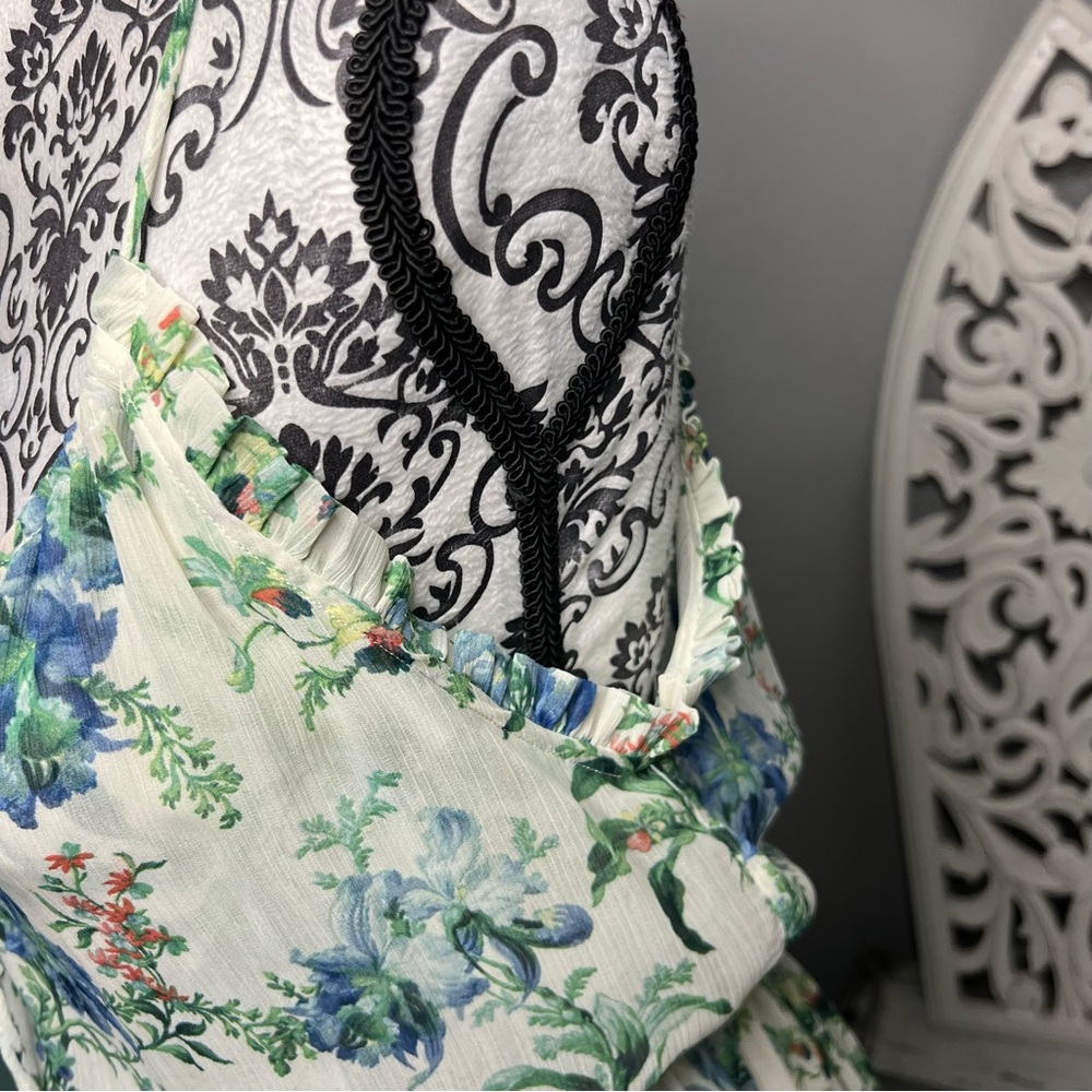 Zara Boho Floral Ruffle Mini A-Line Dress Size Large NWT Resortwear Beach - Picture 8 of 13